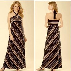 Soma brown tan striped halter‎ maxi dress small